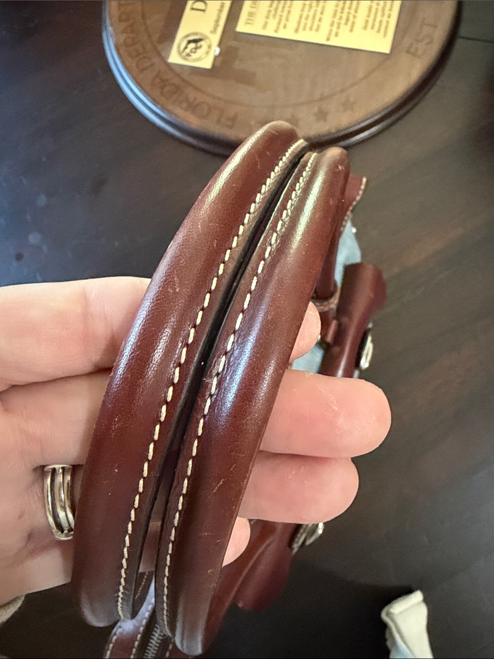 Dooney & Bourke Blue Canvas and Brown Leather Shoulder Bag - Picture 6 of 12